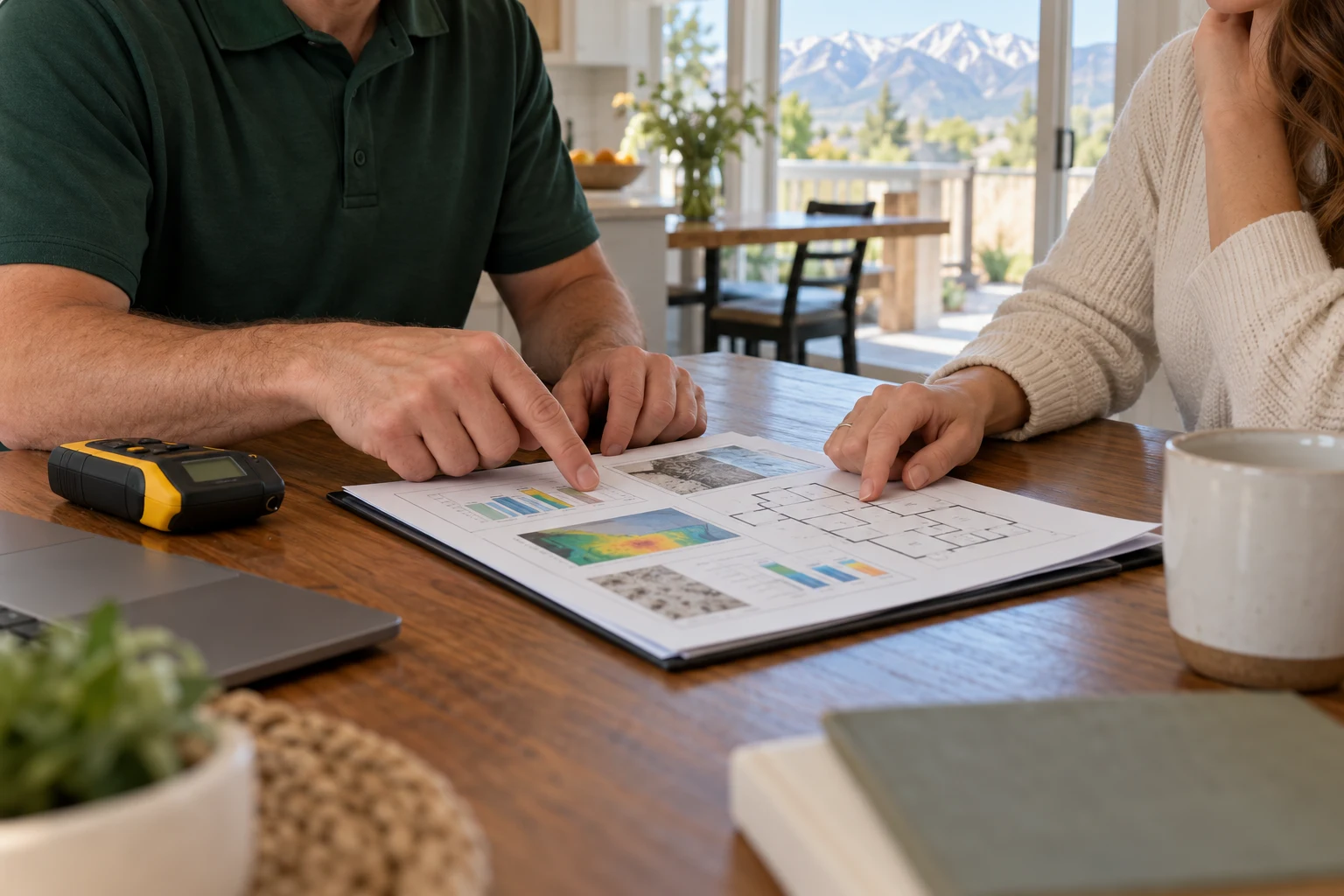 Illustrative homeowner reviewing written building findings