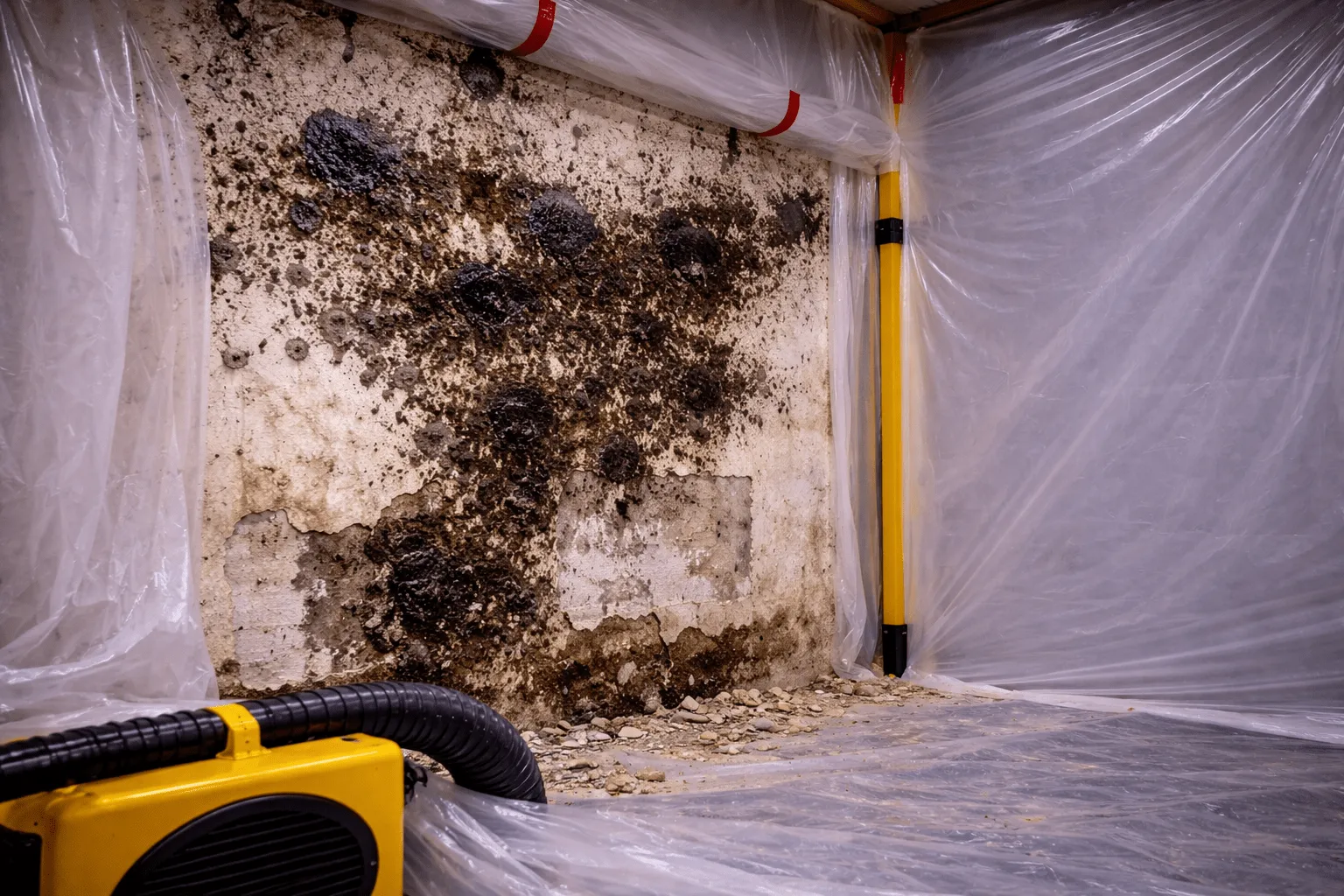 Mold growth on interior wall showing moisture damage and discoloration